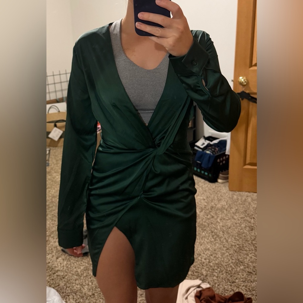 SHEIN Emerald Green Silky Dress